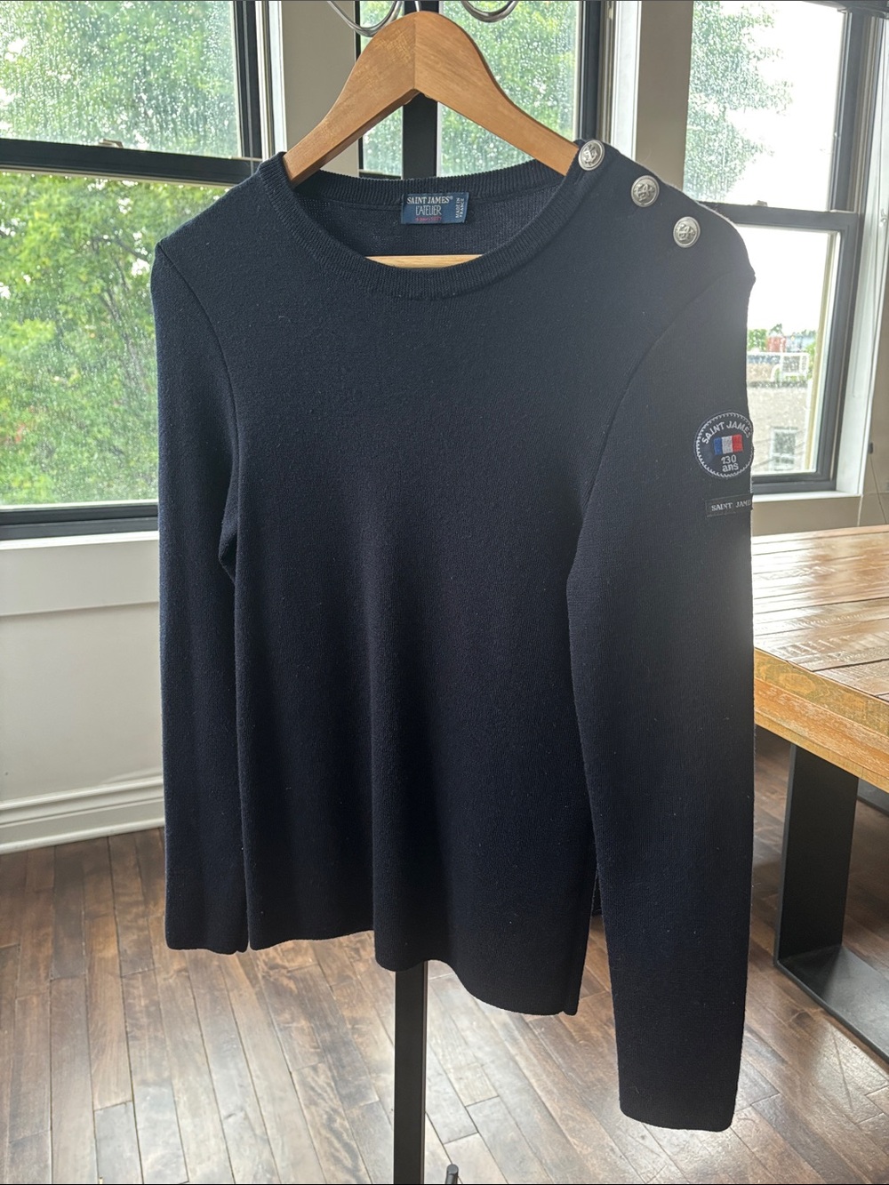 Saint James Navy Shoulder-Button Knit Sweater